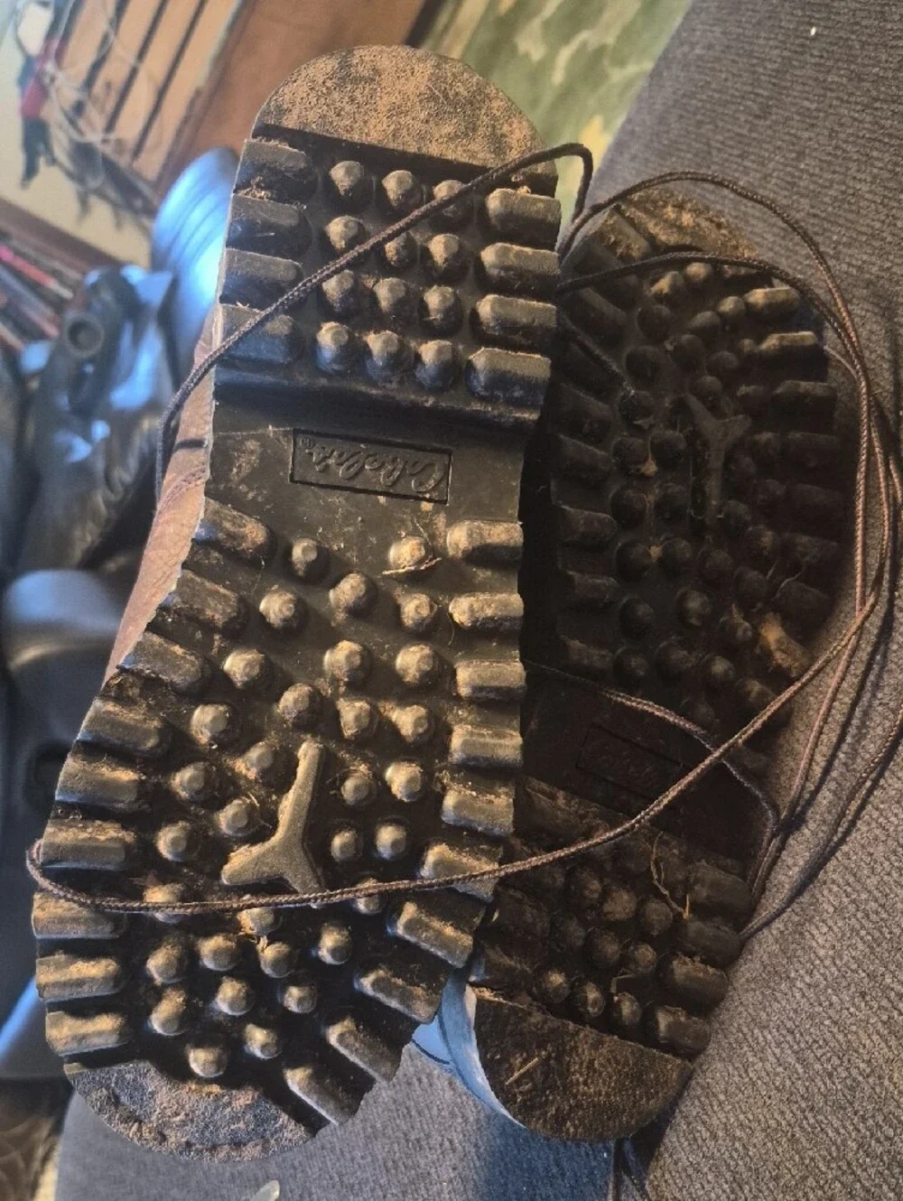 Cabela's Brown Leather Work Boots with Red Interior